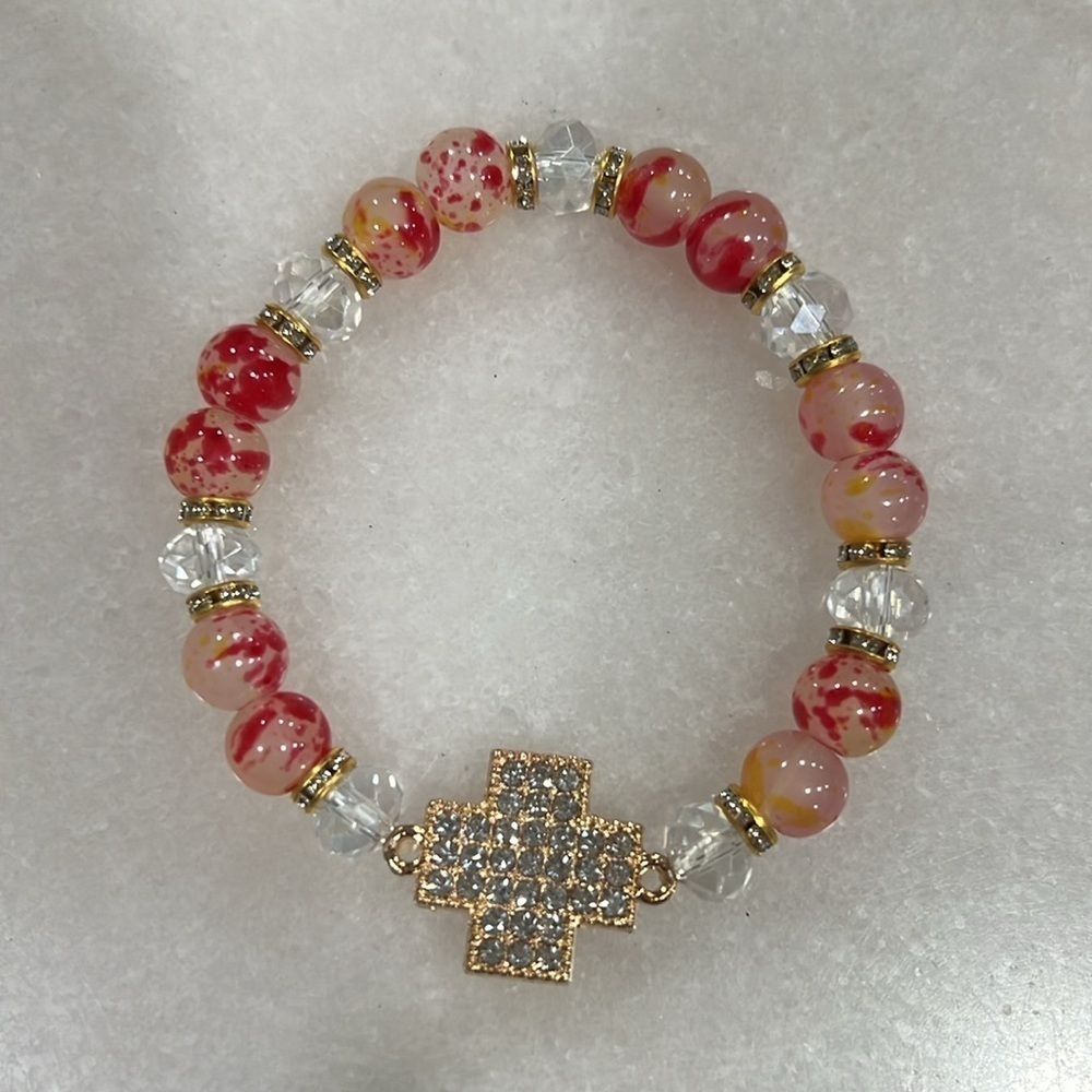 Stretch Rhinestone Cross Bracelet